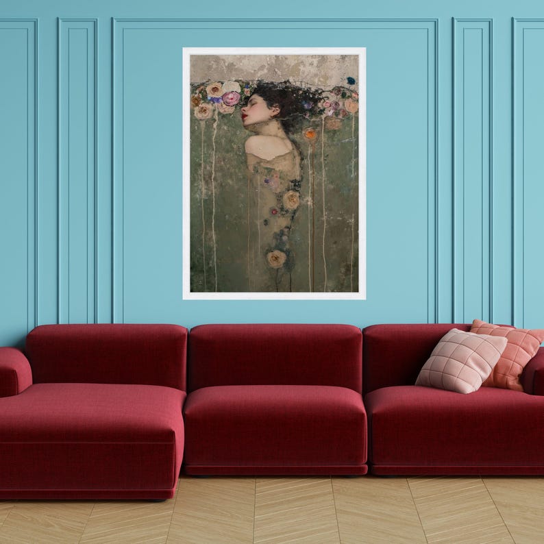 Gustav Klimt Woman in Water Canvas, Floral Portrait Wall Art, Vintage ...