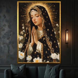 Virgin Mary Canvas Painting, Elegant Religious Wall Art, Holy Mother of God Portrait, Catholic Spiritual Decor, Inspirational Christian Gift