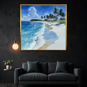 Maldives Beach Canvas Painting - Serene Watercolor Overwater Bungalows for Tropical Home Decor and Gift Ideas