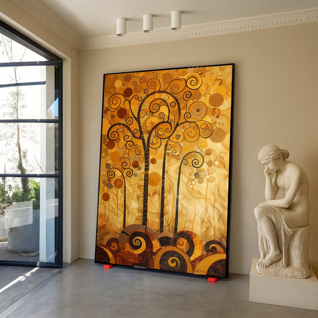 Gustav Klimt Tree of Life Canvas, Abstract Swirl Art, Gold and Brown ...