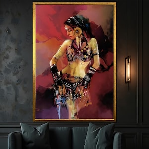 Vibrant Belly Dancer Canvas Painting – Exotic and Bold Artwork, Ideal Gift for Dance and Art Enthusiasts