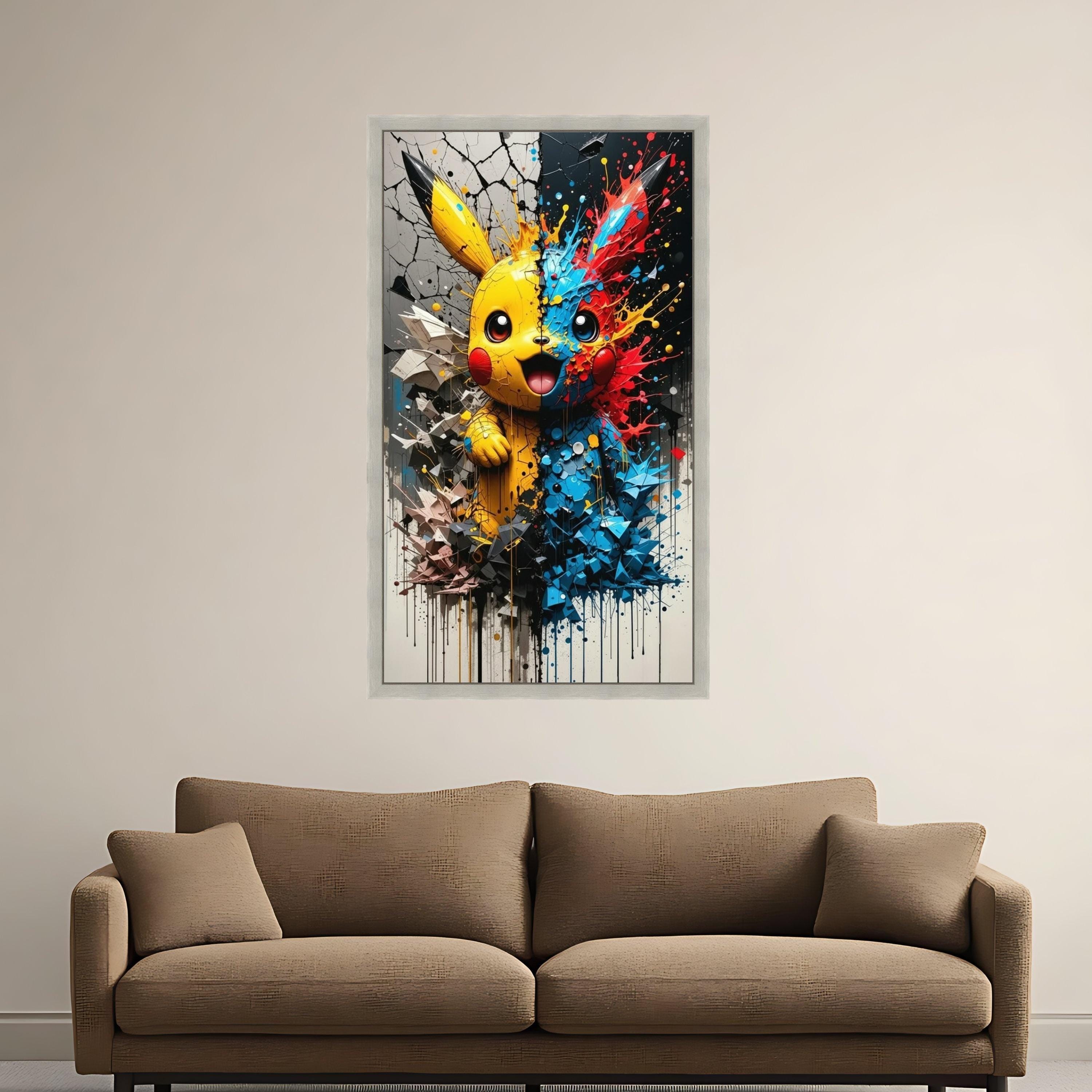 Vibrant Split Pikachu Canvas, Abstract Pop Art Wall Decor, Colorful ...