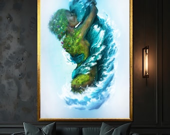 Earth and Water Lovers Canvas Painting - Romantic Nature Embrace, Unique Gift for Nature Lovers, Colorful Wall Art Decor