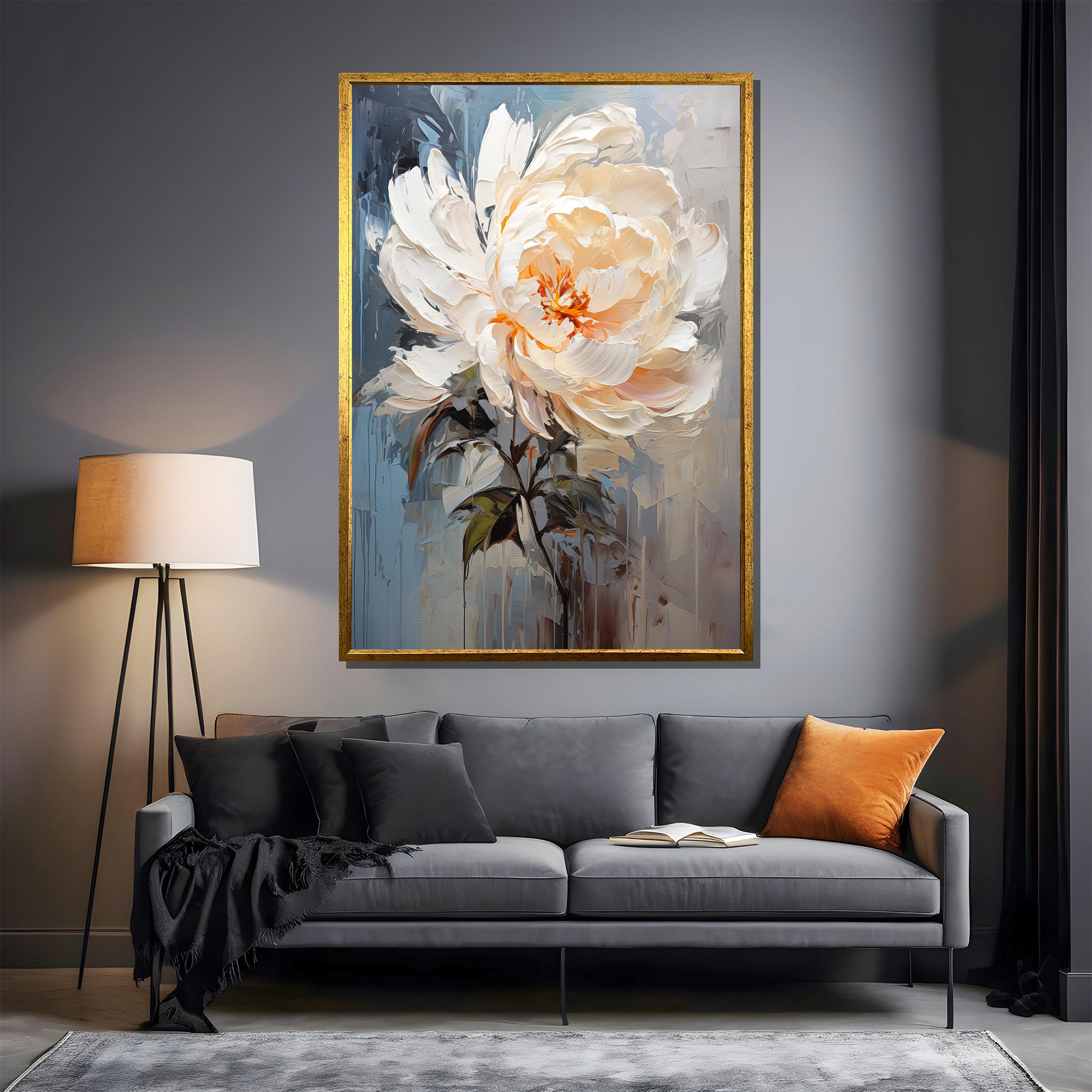 White Peony Canvas Painting – Elegant Floral Wall Art Gift, Flower ...
