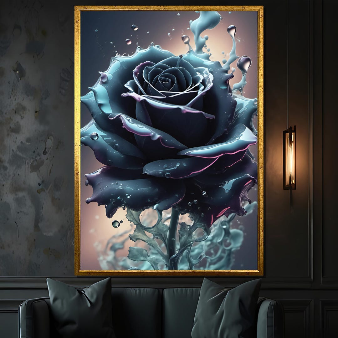 Blue Abstract Rose Canvas Painting – Elegant Floral Wall Art Gift ...