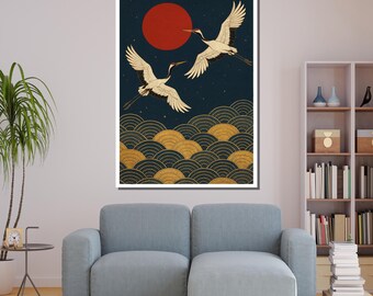 白鶴と赤い太陽の掛軸 白鶴と赤い太陽の掛軸 白鶴と赤い太陽の掛軸 - メルカリ