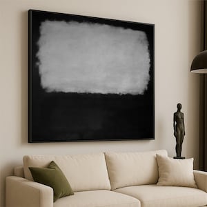 Minimalist Abstract Canvas Wall Art, Black and Gray Modern Painting, Monochrome Contemporary Decor, Large Canvas Art for Living Room