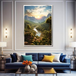 Serene Sunset Over a Mountain River Valley - Perfect Landscape Canvas ...