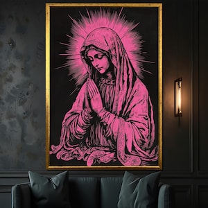 Virgin Mary Canvas Painting, Pop Art Catholic Wall Art, Religious Home Decor, Holy Mother Modern Artwork, Spiritual Gift