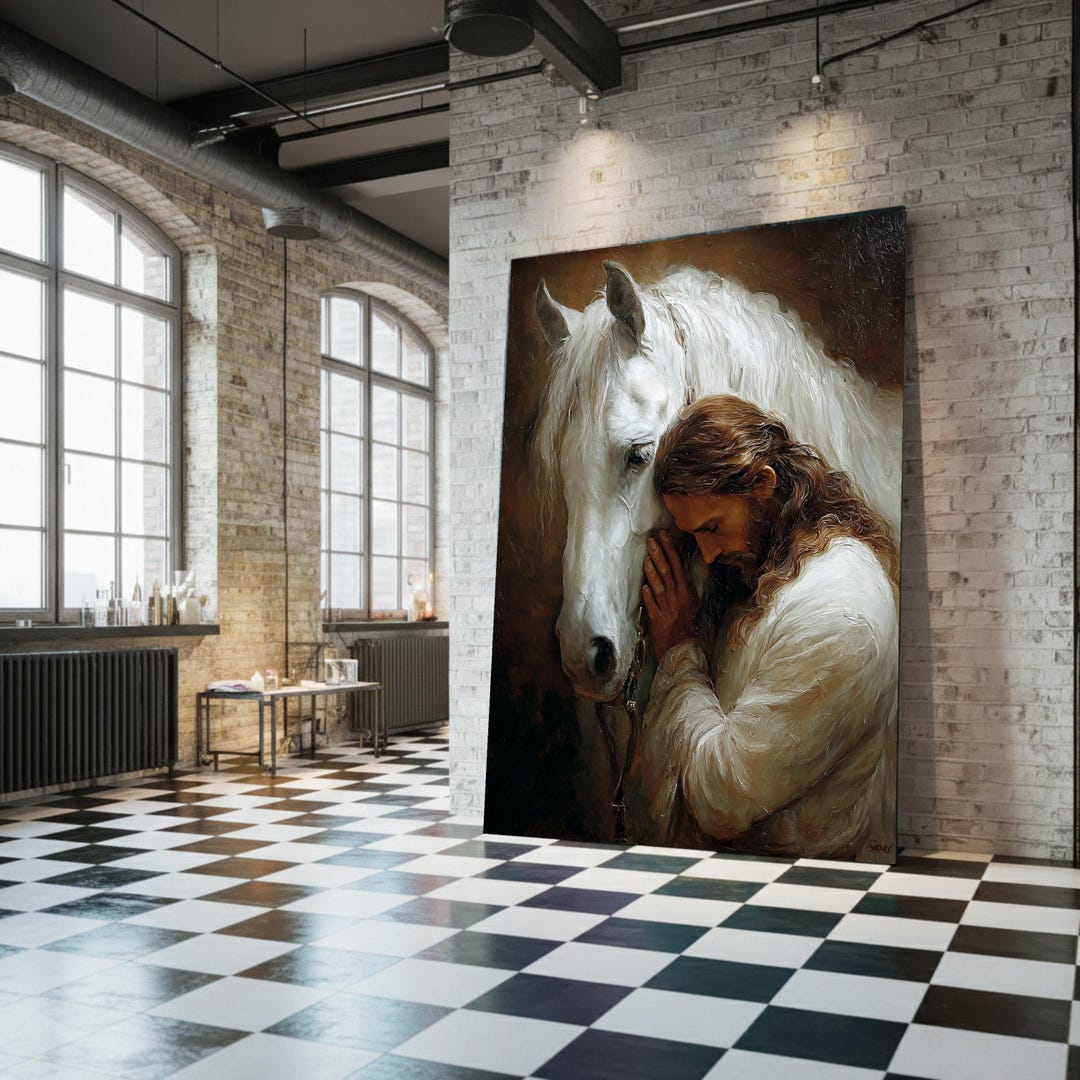 Jesus and White Horse Canvas Painting, Christian Spiritual Wall Art on ...