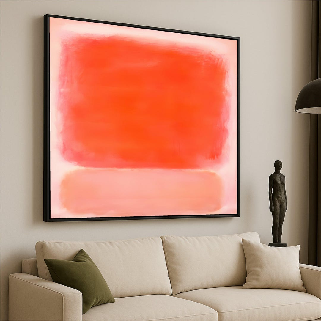 Bold Red and Peach Abstract Canvas, Modern Minimalist Wall Art, Vibrant ...