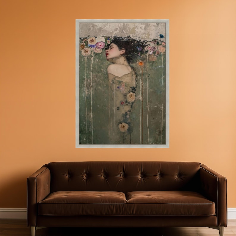 Gustav Klimt Woman in Water Canvas, Floral Portrait Wall Art, Vintage ...
