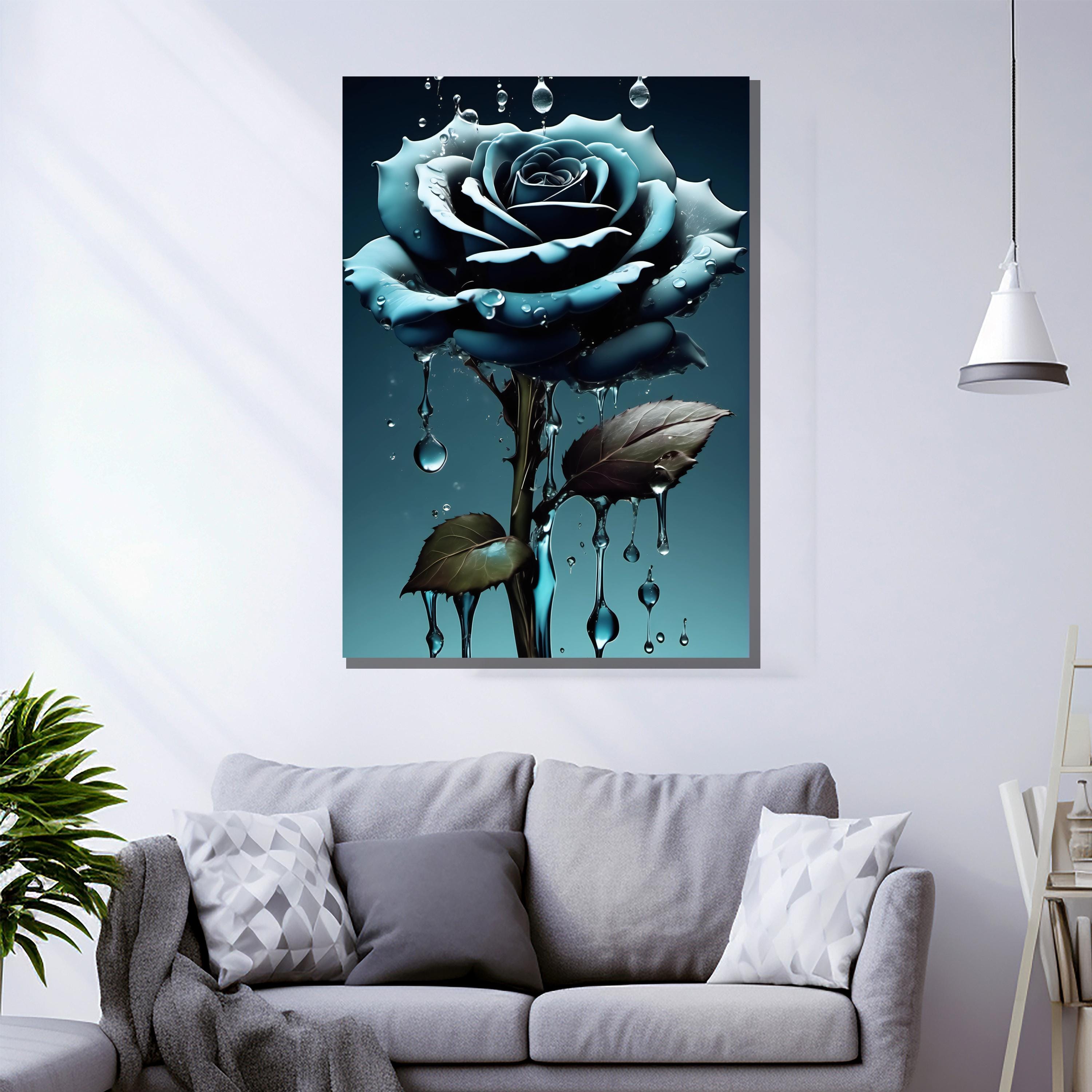 Blue Rose Canvas Painting – Elegant 3D Floral Wall Art Gift, Water ...