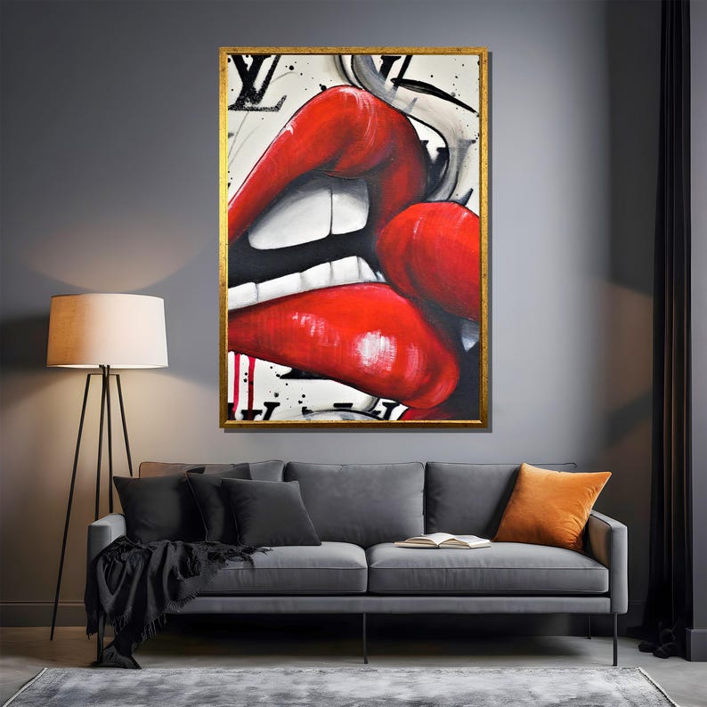 Seductive Red Lips Pop Art Painting - Bold and Modern Canvas Painting ...
