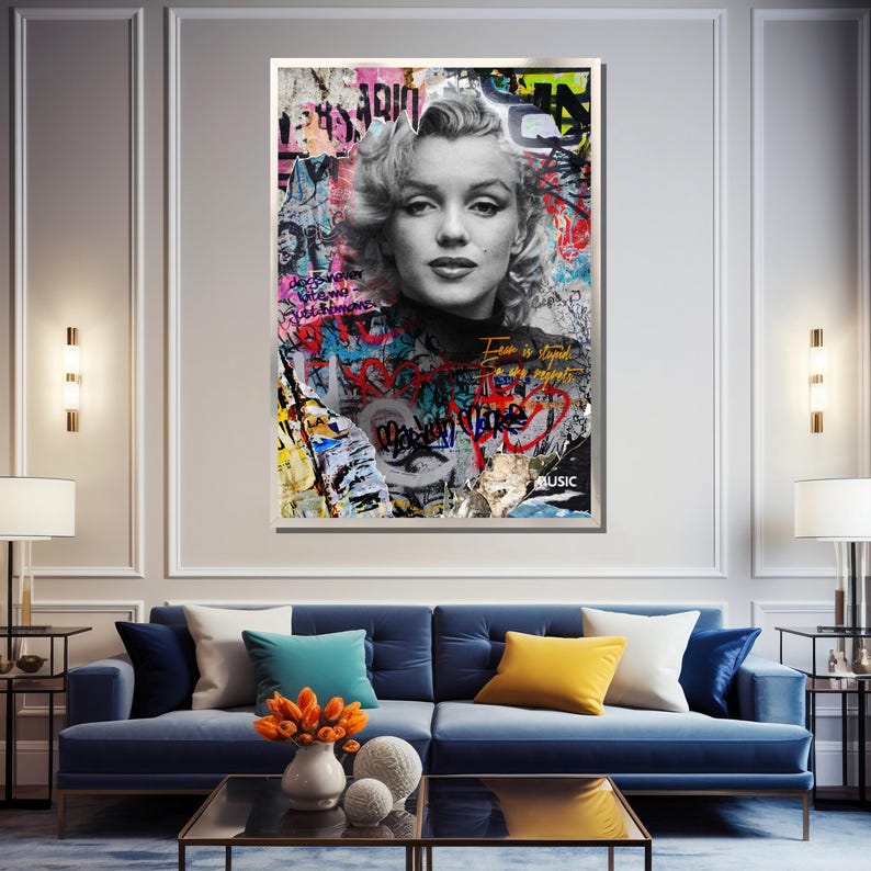 Marilyn Monroe Graffiti Street Art Collage - Iconic Pop Culture Canvas ...