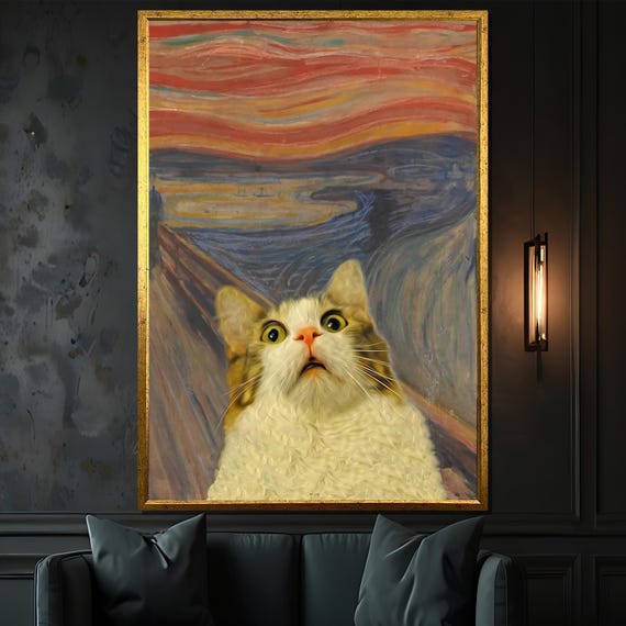 叫び声のパロディ「ニャー」キャンバス絵画｜面白くて風変わりな猫