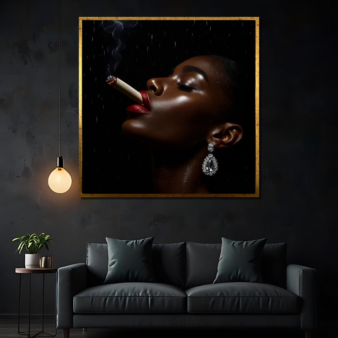 Elegant Portrait of Woman With Red Lips and Cigarette – Glamorous Dark ...