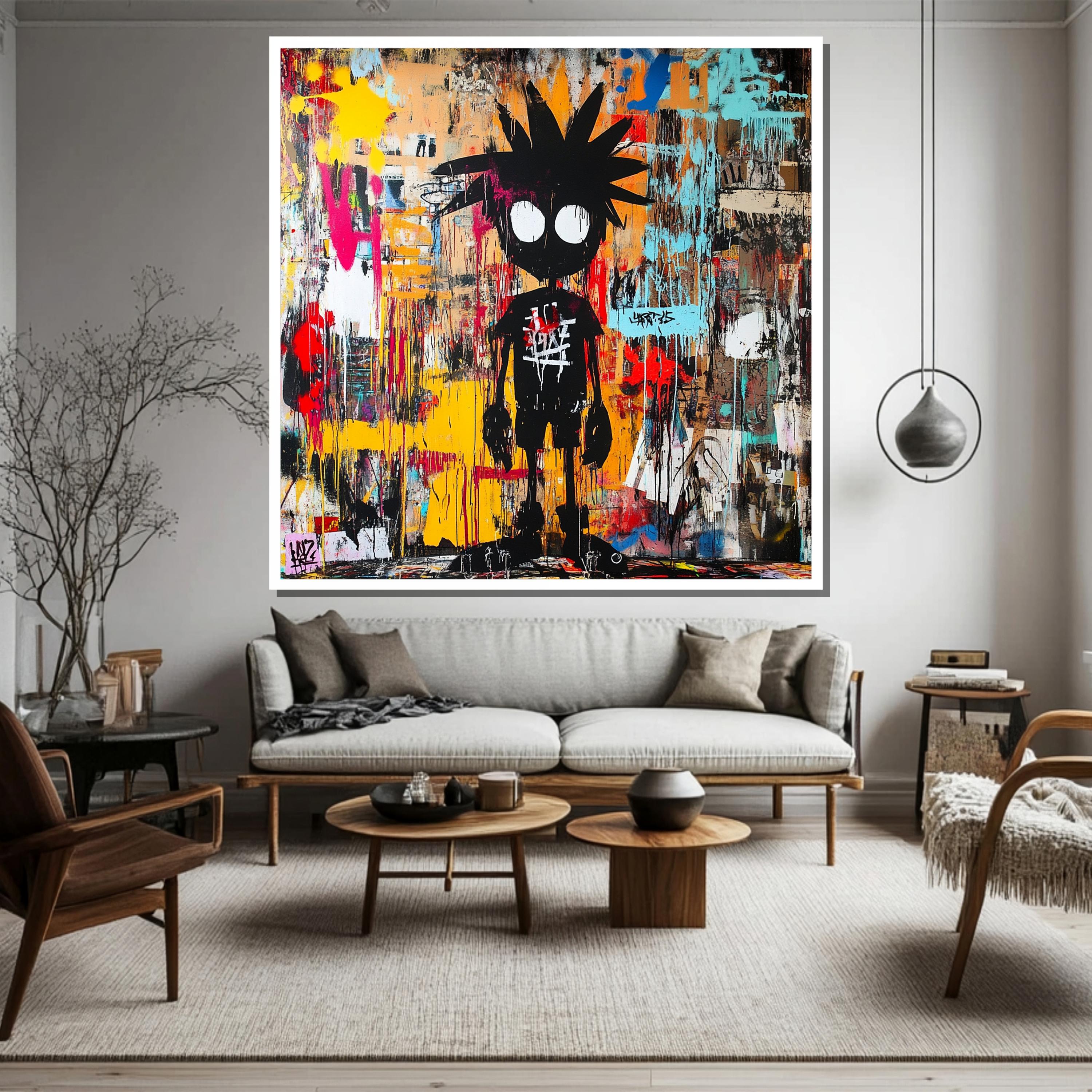 大胆なストリートアートキャンバス絵画、グラフィティスタイルのポップ