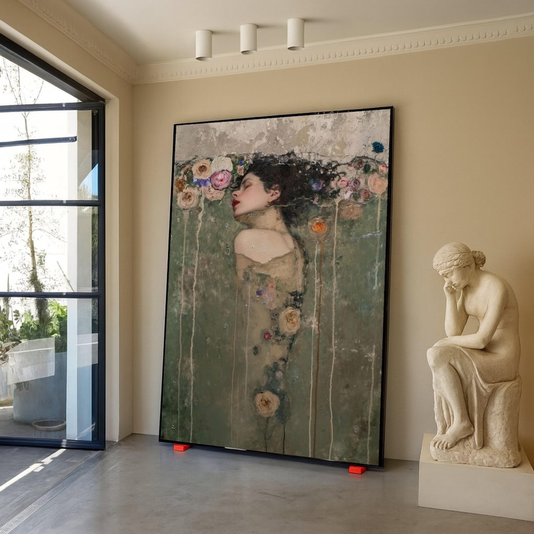 Gustav Klimt Woman in Water Canvas, Floral Portrait Wall Art, Vintage ...