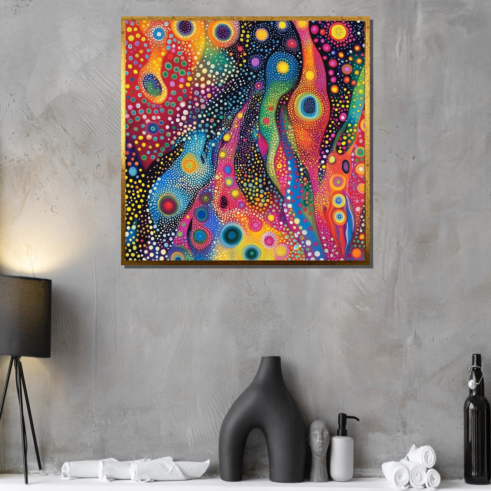 Abstract Polka Dot Canvas Painting, Vibrant Colorful Wall Art ...
