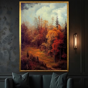 Serene Autumn Forest Canvas Painting - Vibrant Fall Colors, Woodland Nature Scene, Perfect Gift for Nature Lovers, Canvas Wall Art