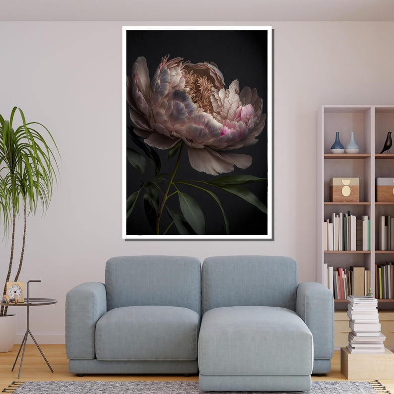 Elegant Peony Canvas Painting – Floral Wall Art Gift, Dark and Moody ...
