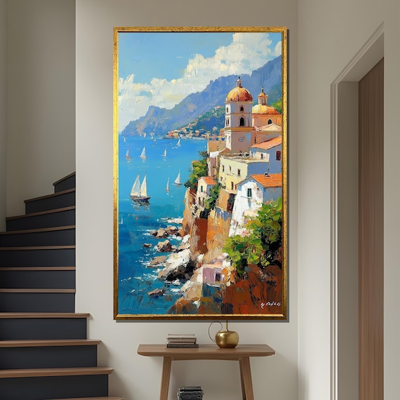 Amalfi Coast Canvas Painting - Stunning Impressionist Seaside Artwork for Elegant Home Decor and Gift Ideas