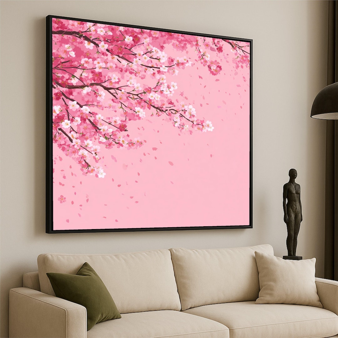 Pink Cherry Blossom Canvas Wall Art, Spring Floral Branches, Sakura ...