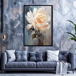 White Peony Canvas Painting – Elegant Floral Wall Art Gift, Flower ...