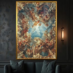 Baroque Ceiling Fresco with Divine Figures and Clouds – Majestic Classical Canvas Painting Gift