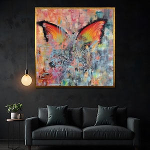 Dipinto su tela con farfalla astratta e vibrante - Arte murale colorata ispirata alla natura, dipinto su tela perfetto come regalo per gli appassionati di arredamento per la casa