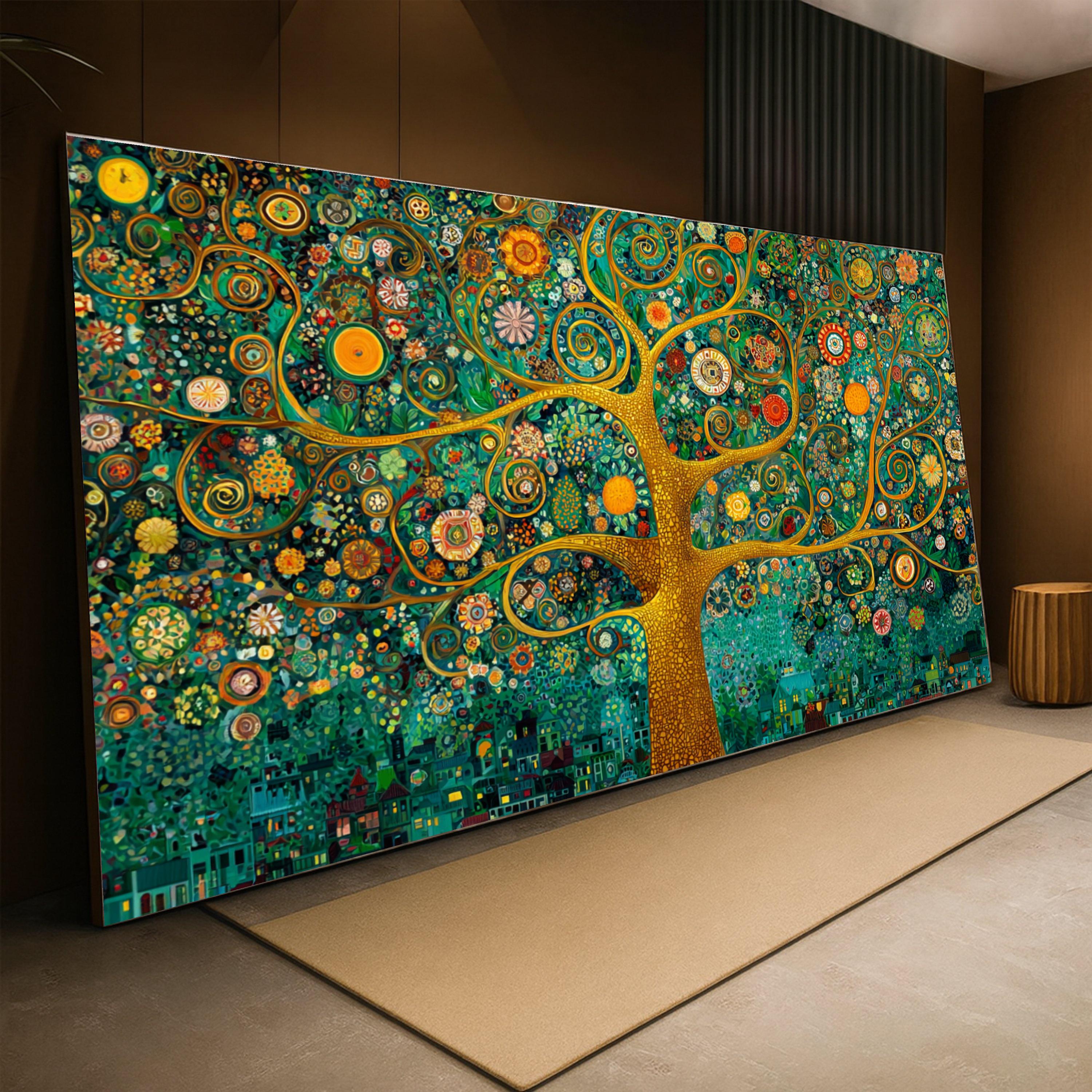 Gustav Klimt Tree of Life Canvas, Abstract Floral Wall Art, Golden ...