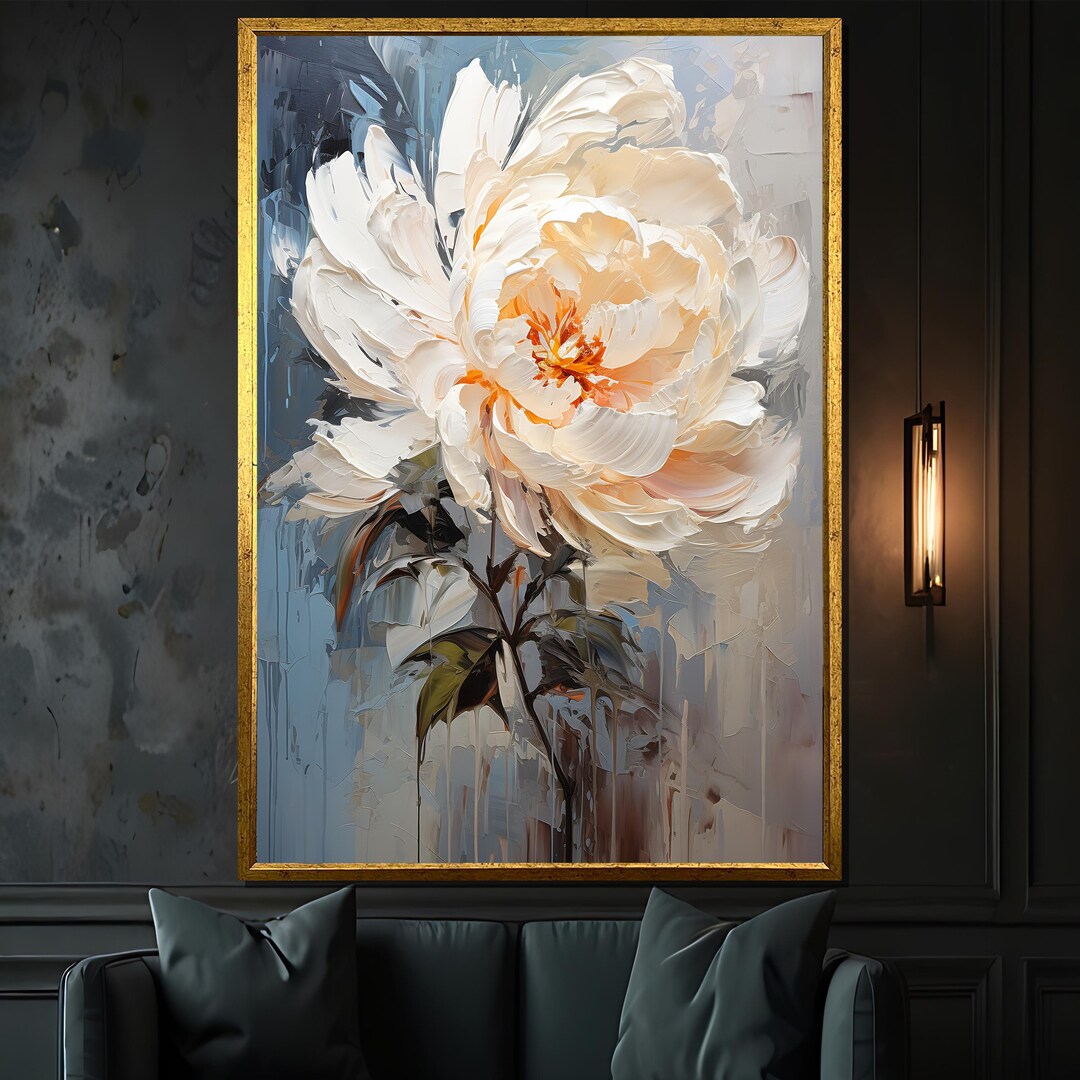 White Peony Canvas Painting – Elegant Floral Wall Art Gift, Flower ...