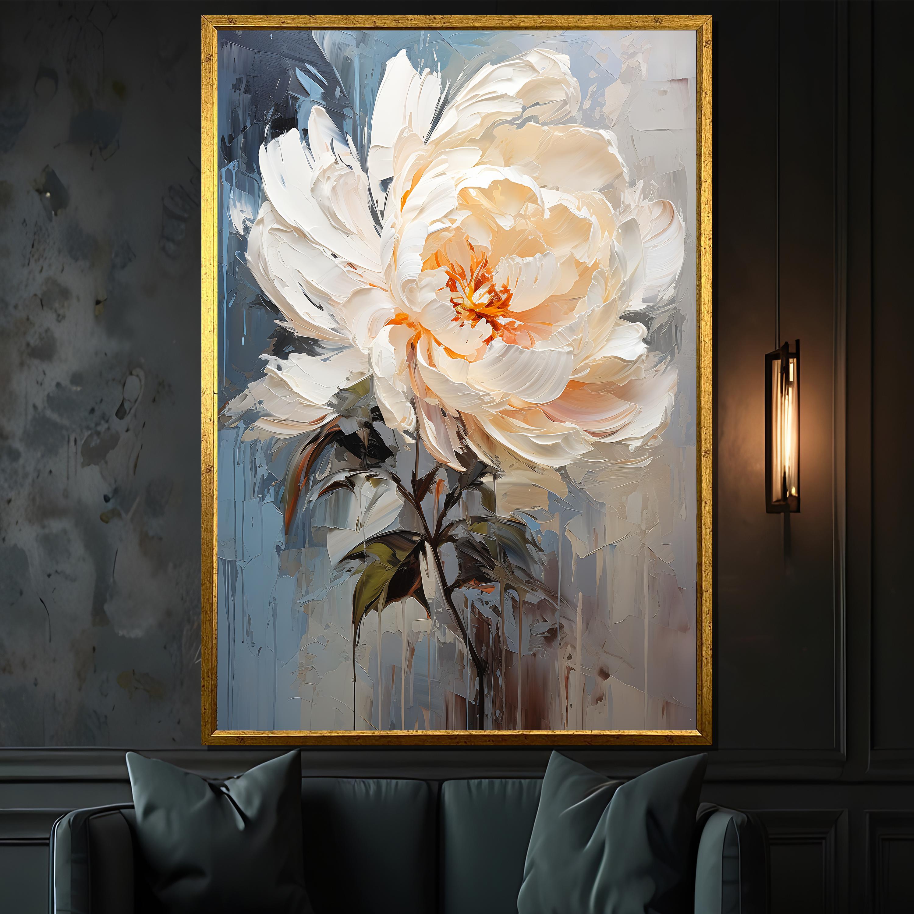 White Peony Canvas Painting – Elegant Floral Wall Art Gift, Flower ...