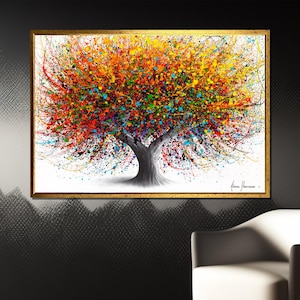 Bunter abstrakter Baum Leinwandgemälde - lebendige Natur Wandkunst Geschenk, mutiges und modernes Dekor für Wohnräume