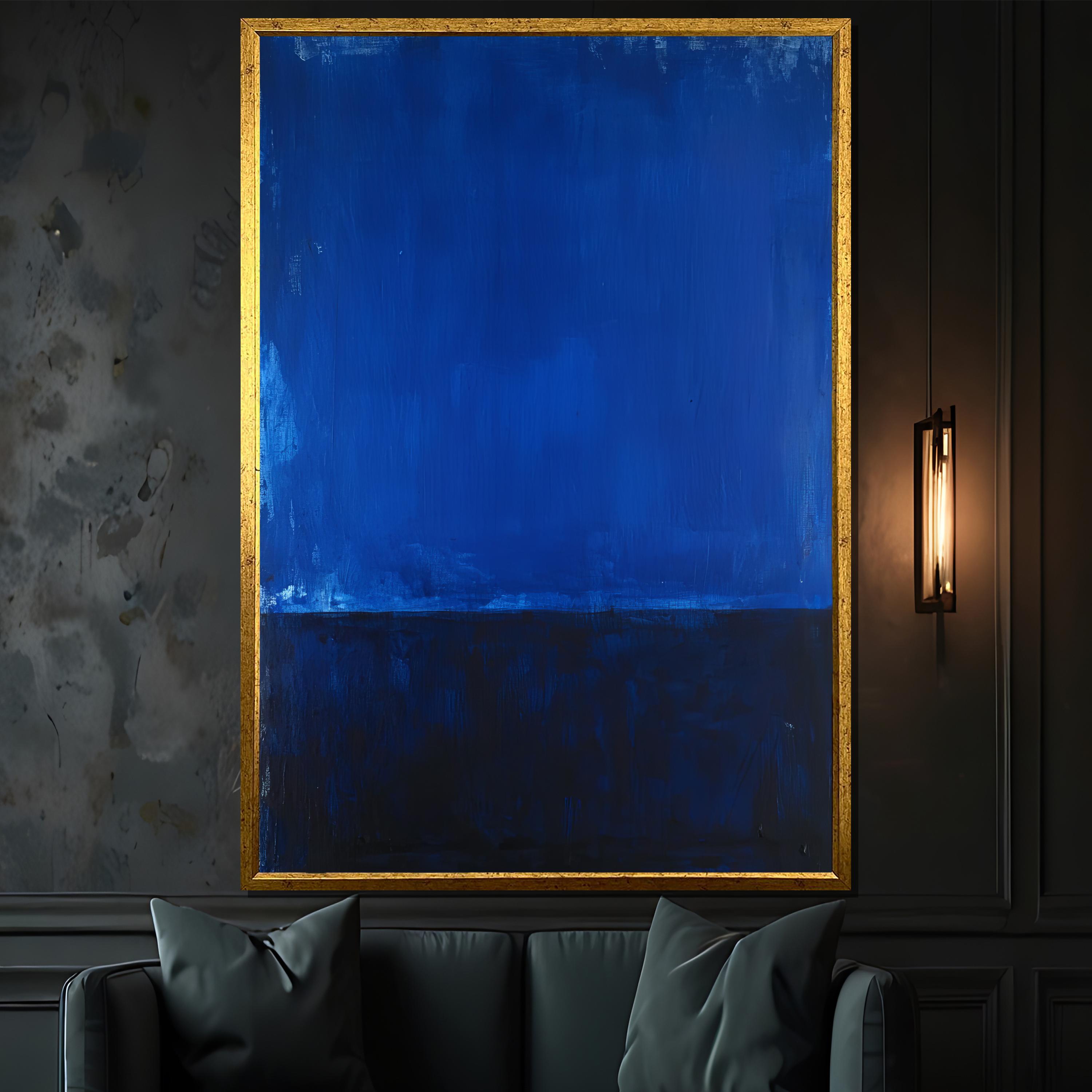 Mark Rothko Deep Blue Abstract Canvas Painting with Rich Cobalt and Midnight Layers for Modern Décor, Ideal Gift