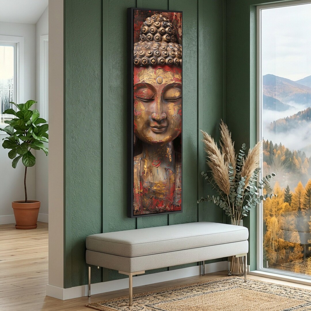 Tranquil Buddha Face Canvas Wall Art, Zen Spiritual Home Decor, Gold ...