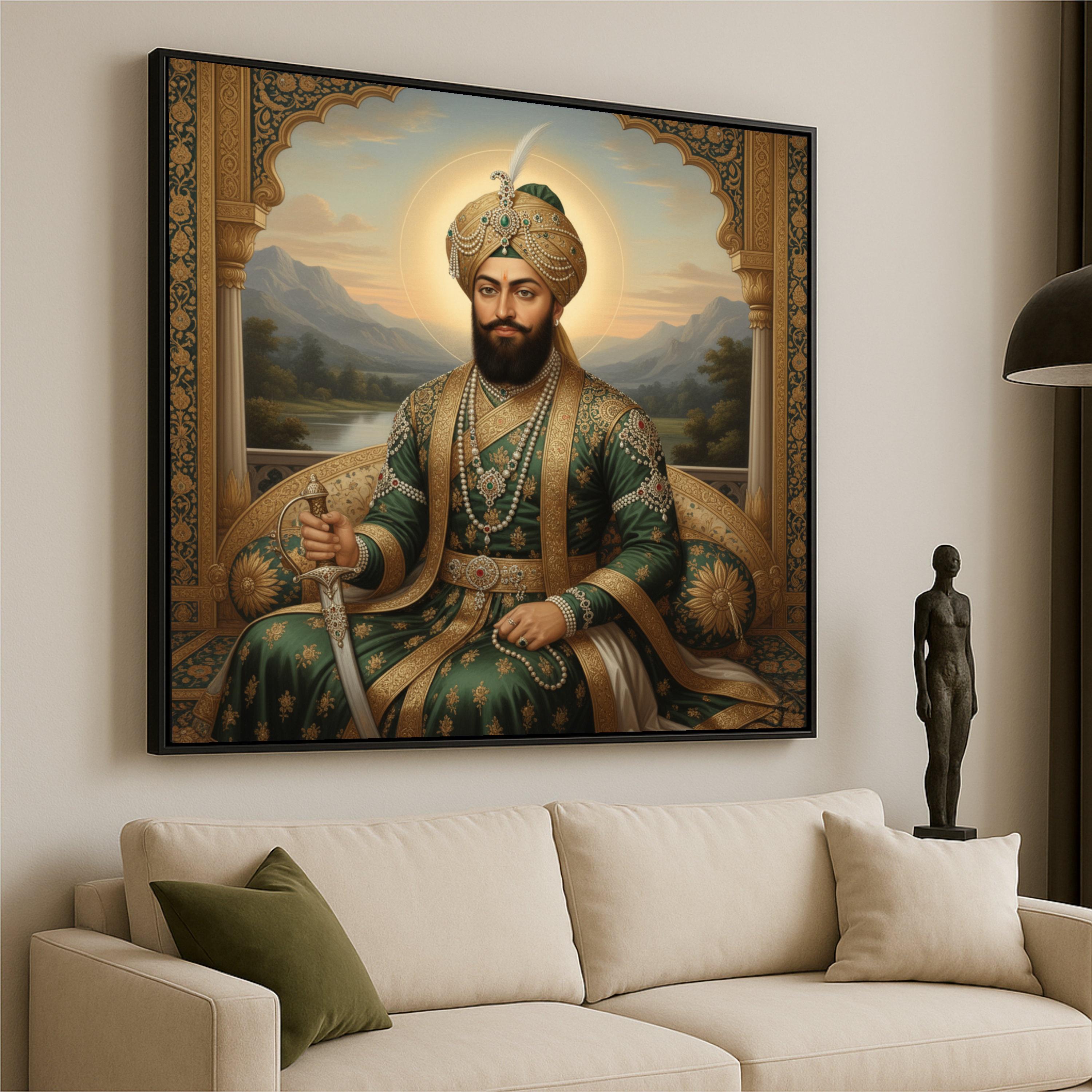Indian Raja Royal Maharaja Portrait Canvas, Indian King Wall Art, Traditional Regal ...