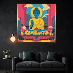 Vibrant Pop Art Buddha Wall Print, Bold Colorful Spiritual Decor for Modern Zen Spaces, Energetic Meditation Poster for Unique Home