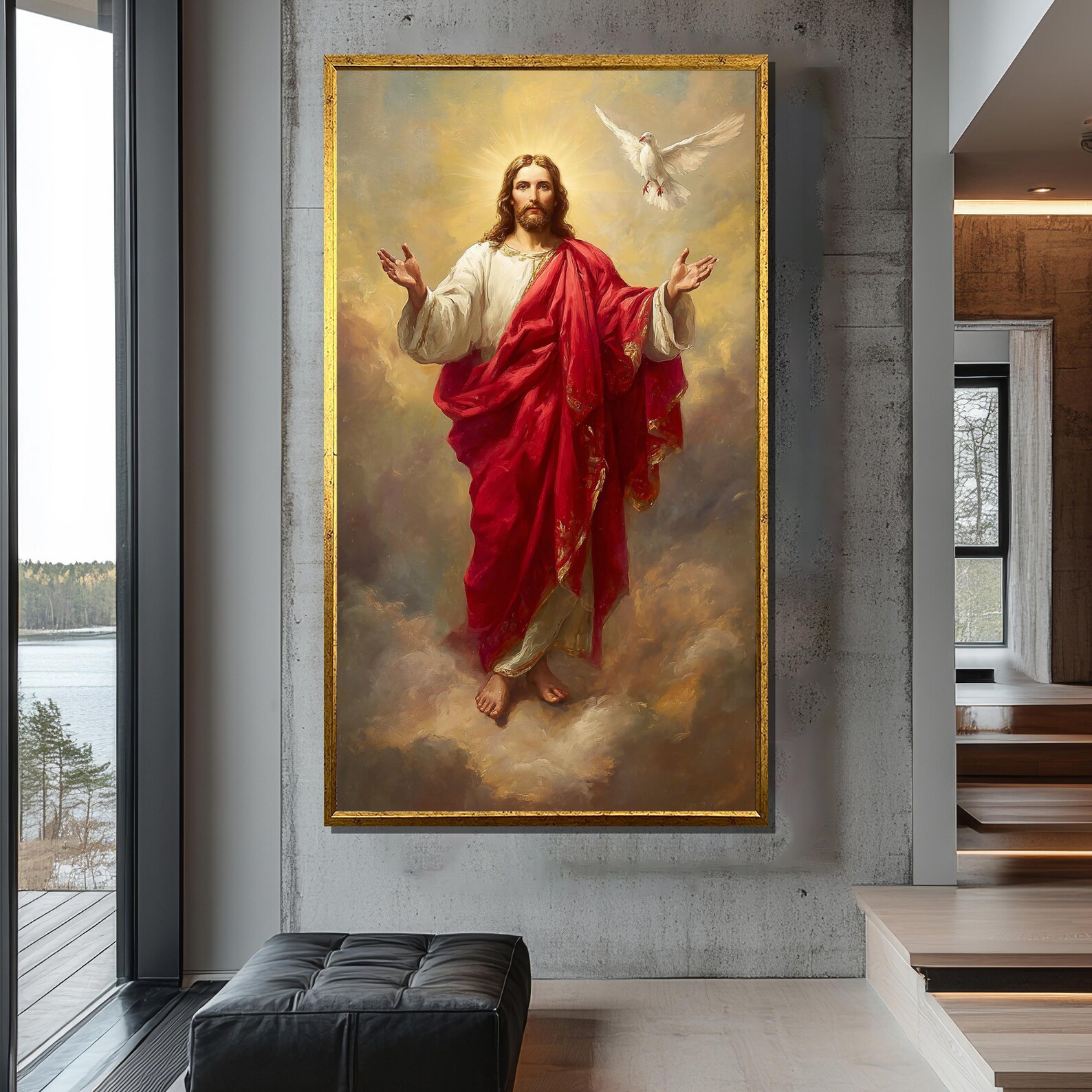 Sacred Canvas Painting of Jesus Christ With Dove and Halo – Christian ...
