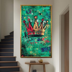 Peinture sur toile couronne graffiti, décoration murale street art urbain, symbole du roi audacieux oeuvre de style pop, cadeau pour lui