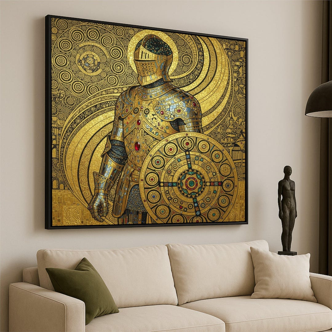 Ornate Medieval Knight Canvas Wall Art, Golden Armor Decor, Abstract ...