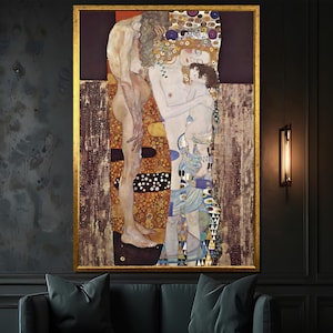 Gustav Klimt&#39;s &#39;The Three Ages of Woman&#39; Canvas Painting Gift - Symbolic Art Celebrating Life Stages and Motherhood