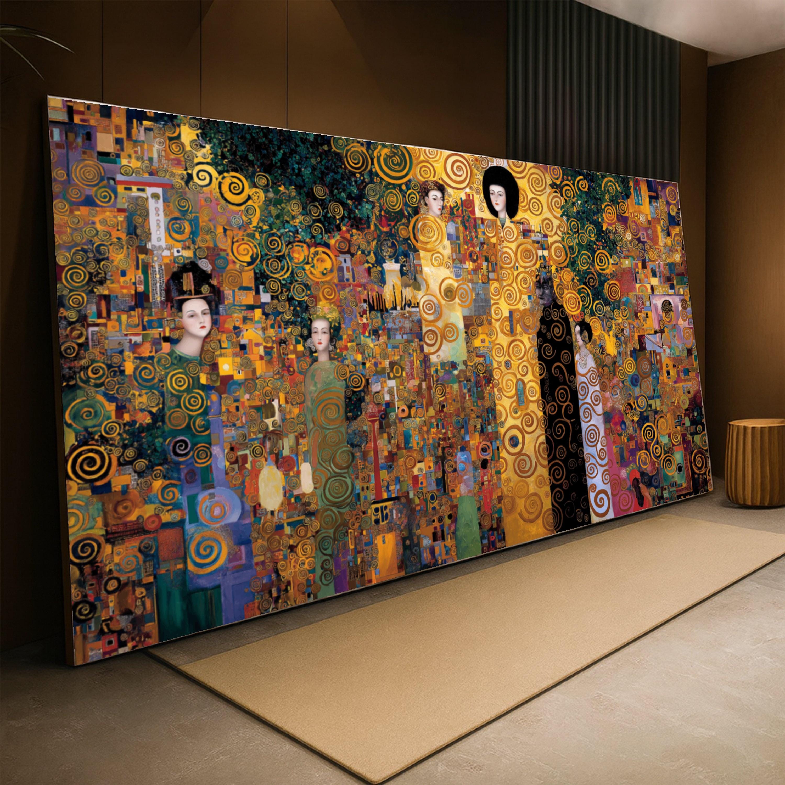 Gustav Klimt Style Golden Swirls Canvas, Abstract Figurative Art ...