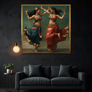 Graceful Indian Dancers Canvas Painting – Vibrant Traditional Dance Art – Cultural Wall Decor , Unique Gift