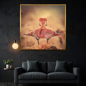 Romantic Flamingo Couple Canvas Painting - Nature-Inspired Wall Art, Perfect Gift Canvas Painting for Home Decor and Bird Lovers