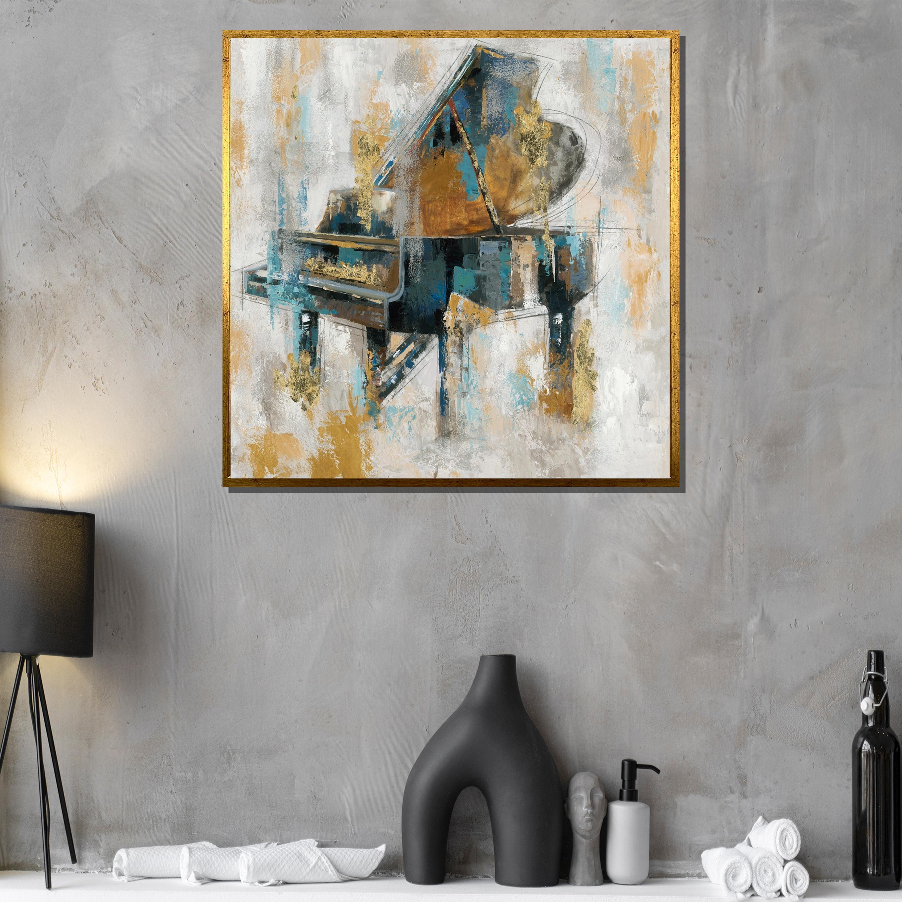 抽象的なグランドピアノのキャンバス絵画 - 現代音楽アート
