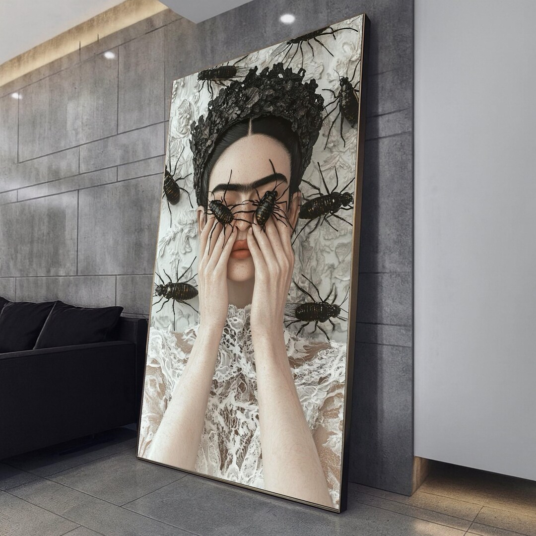 Frida Kahlo Surreal Gothic Portrait Canvas, Woman With Bugs Wall Art ...