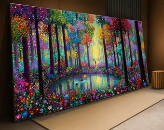 Canvas Gustav Klimt, levendig bloemenbos, natuurlandschap muurkunst