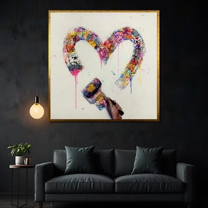 Creative Graffiti Heart Painted with Roller - Colorful Urban Street Style Canvas Painting and Unique Gift for Art Lovers